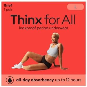 1 Pair NIB Thinx L Period Panty Briefs in Black